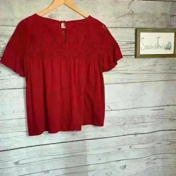 J. Crew red flutter sleeve eyelet babydoll top xs - Picture 8 of 11